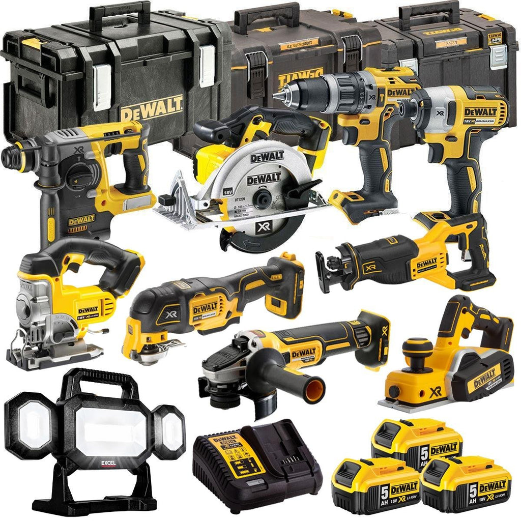 18V Cordless 10-Piece Power Tool Kit with 3 x 5.0Ah Batteries & Charger incl. 125mm Angle Grinder & LED Work Light - view 1