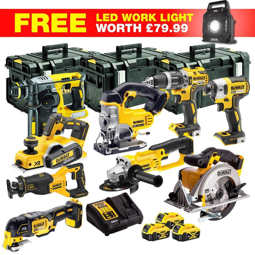 18V Cordless 10-Piece Power Tool Kit with 3 x 5.0Ah Batteries & Charger incl. 240V LED Work Light - view 1
