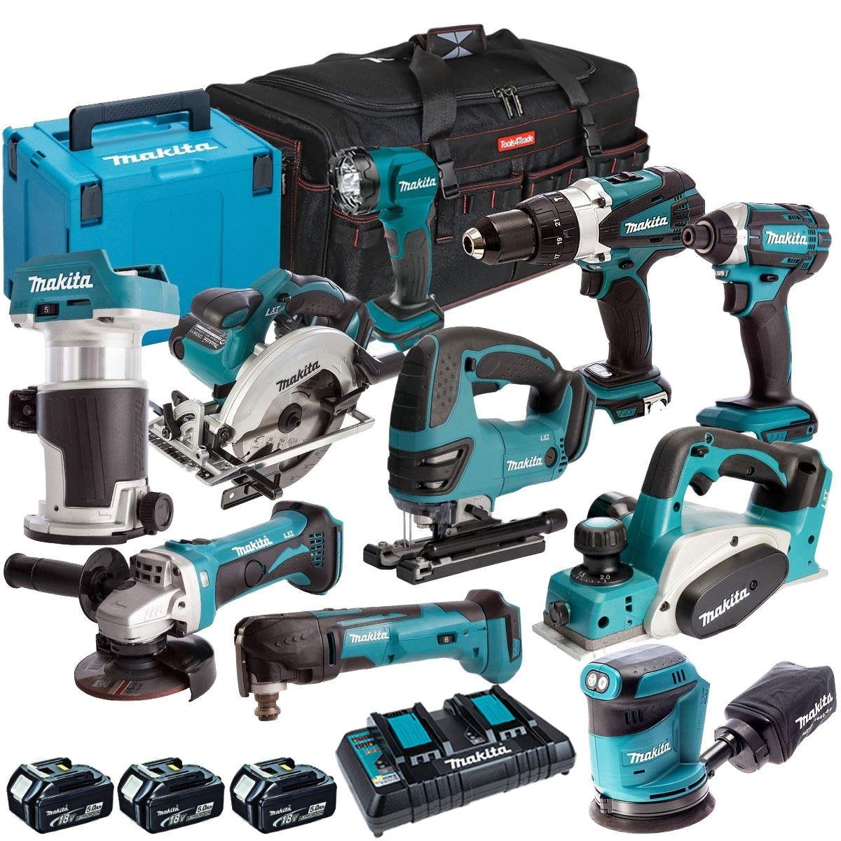 18V Cordless 10-Piece Power Tool Kit with 3 x 5.0Ah Batteries & Charger (Set G) - view 1