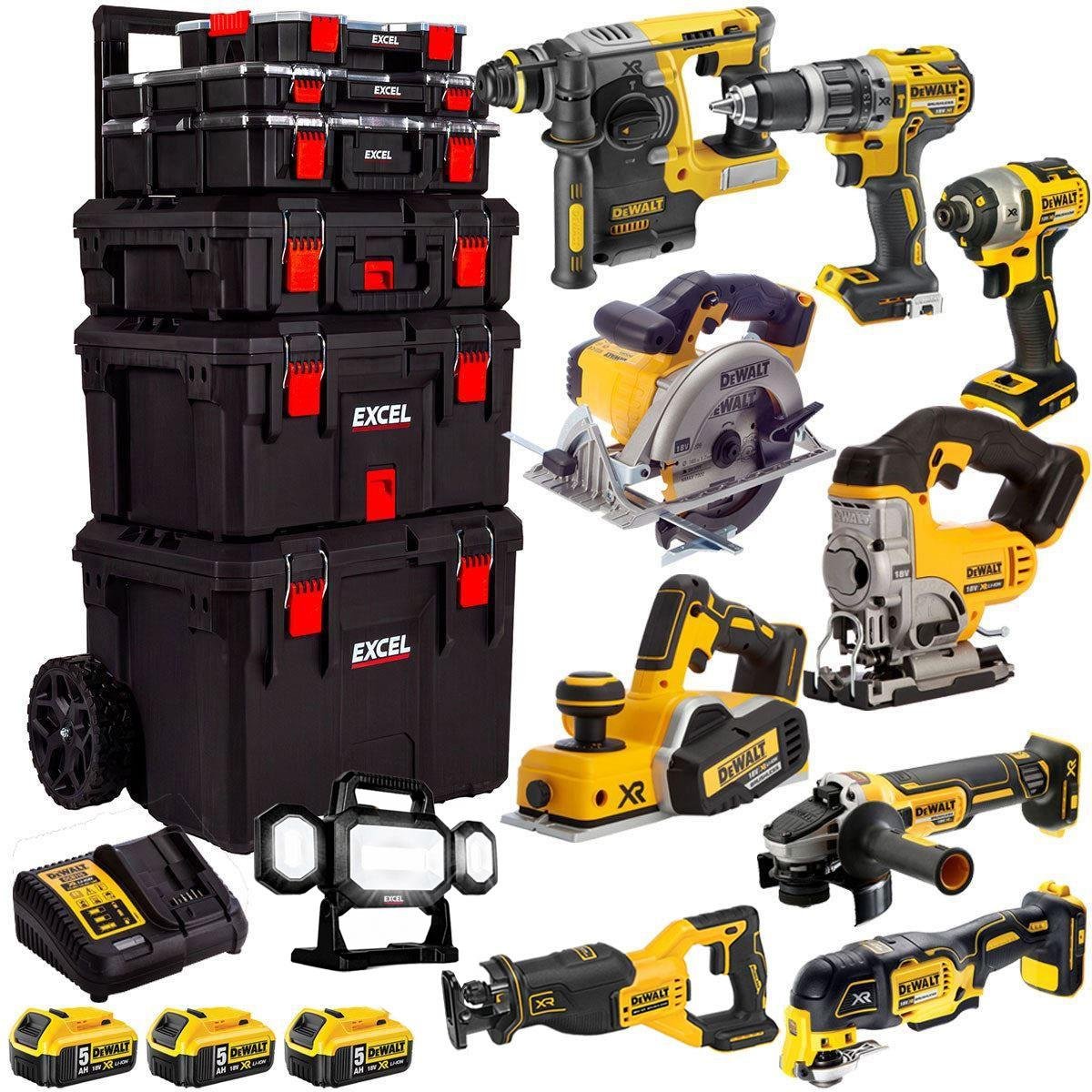 18V Cordless 10-Piece Power Tool Kit with 3 x 5.0Ah Batteries & Charger, Trolley Toolbox - view 1