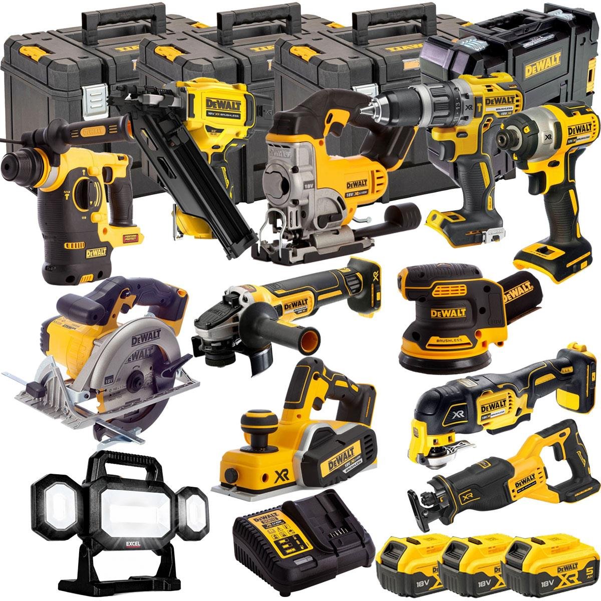 18V Cordless 12-Piece Power Tool Kit with 3 x 5.0Ah Batteries & Charger incl. Framing Nailer & Rotary Hammer Drill - view 1
