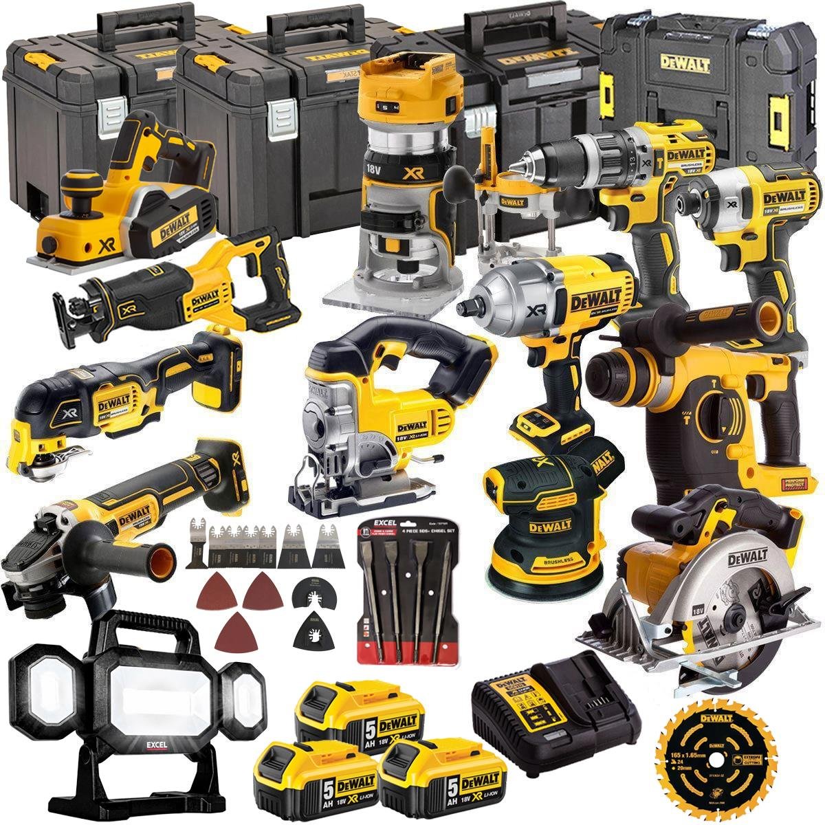 18V Cordless 13-Piece Power Tool Kit with 3 x 5.0Ah Batteries & Charger, Accessory Set incl. LED Work Light - view 1