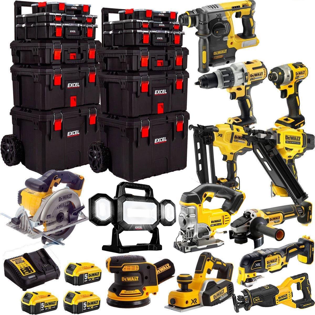 18V Cordless 13-Piece Power Tool Kit with 3 x 5.0Ah Batteries & Charger, Trolley Toolbox - view 1