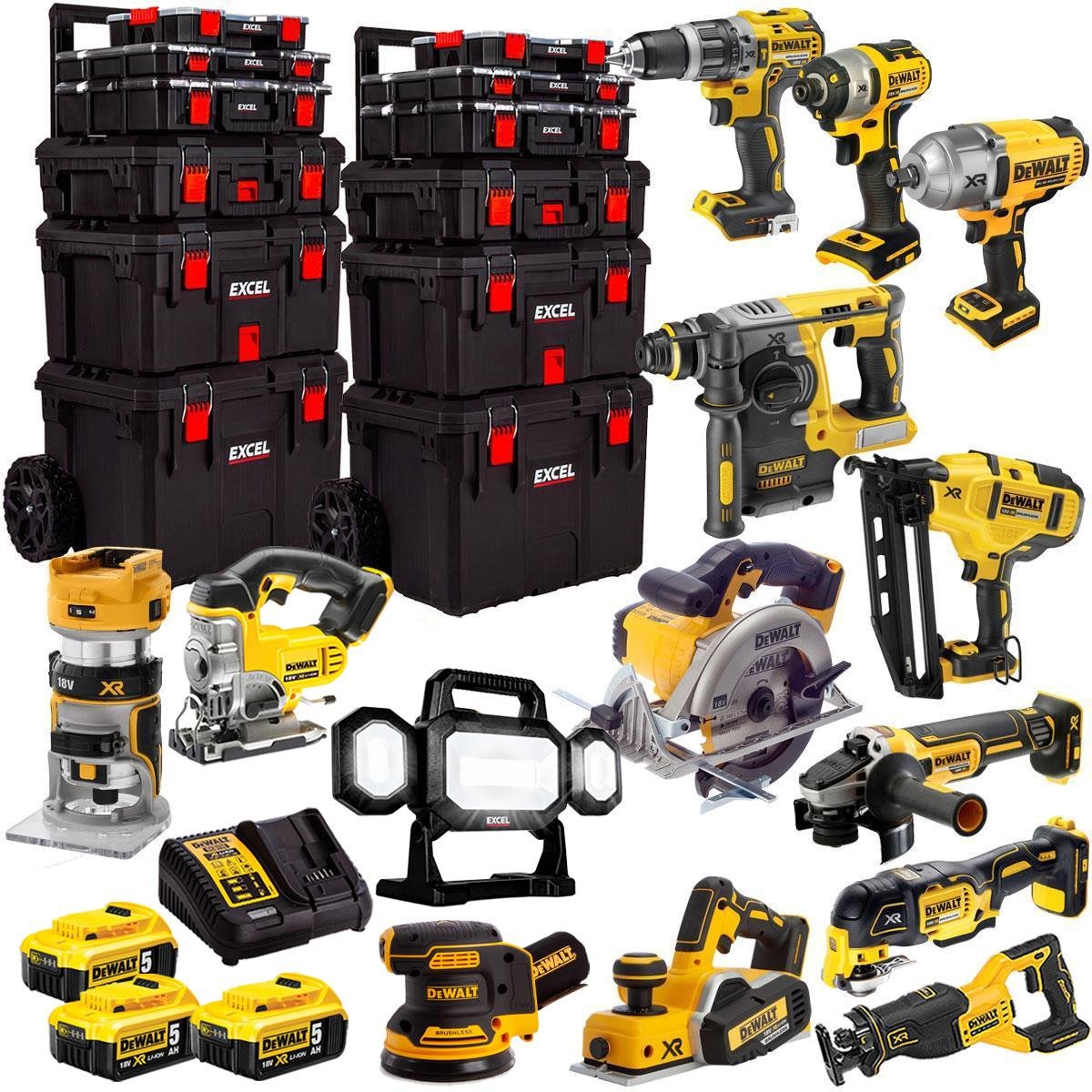 18V Cordless 14-Piece Power Tool Kit with 3 x 5.0Ah Batteries & Charger, Trolley Toolbox - view 1