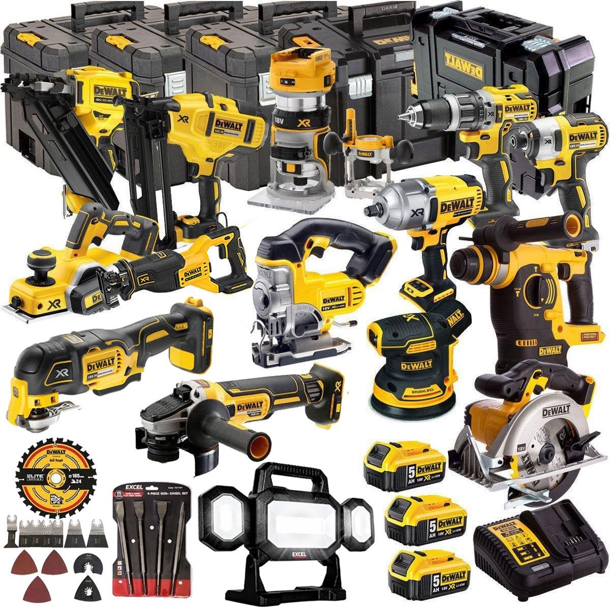 18V Cordless 15-Piece Power Tool Kit with 3 x 5.0Ah Batteries & Charger, Accessory Set - view 1