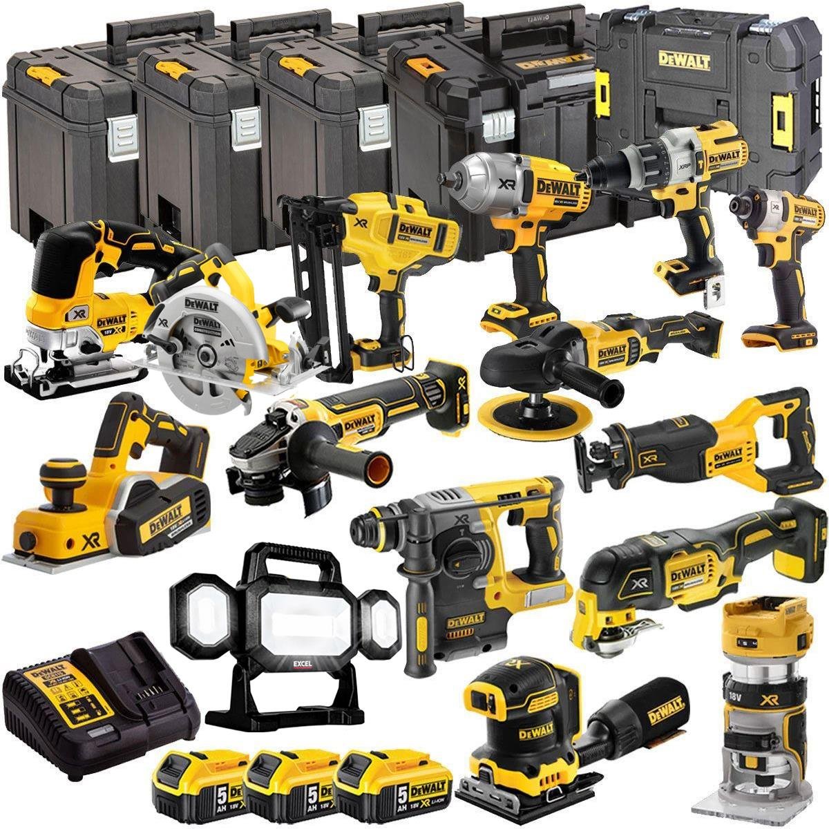 18V Cordless 15-Piece Power Tool Kit with 3 x 5.0Ah Batteries & Charger incl. Rotary Hammer Drill - view 1