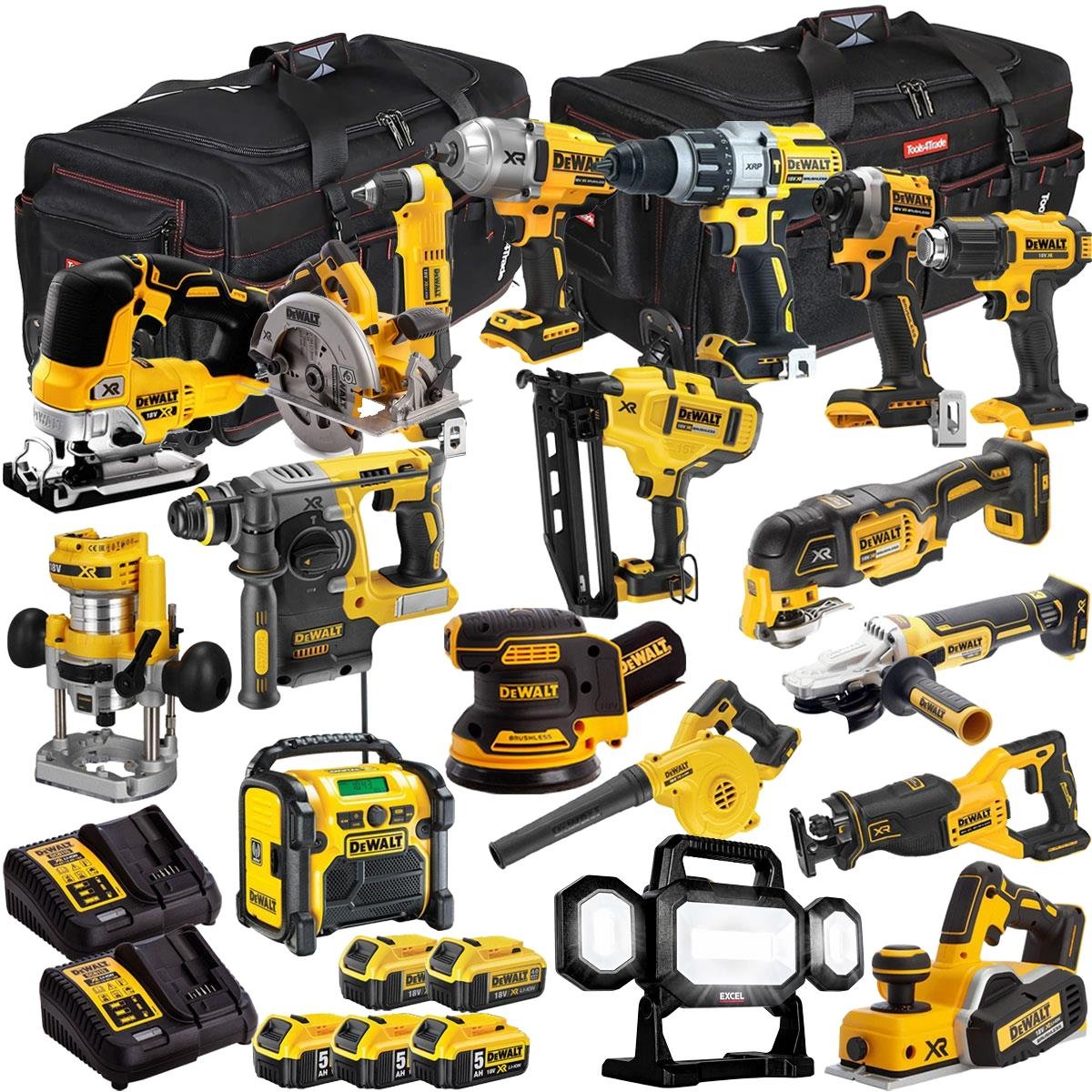 18V Cordless 18-Piece Power Tool Kit with 5 x Batteries & Charger incl. Random Orbital Sander & Second Fix Nailer - view 1