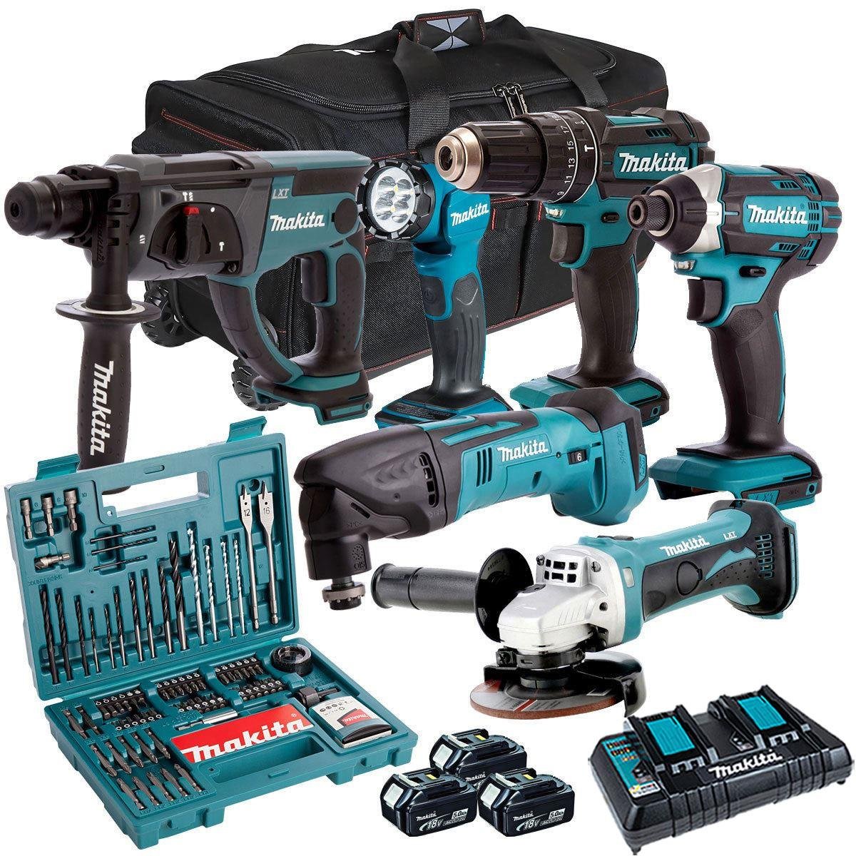 18V Cordless 6-Piece Power Tool Kit with 3 x 5.0Ah Batteries & Charger, Accessory Set - view 1