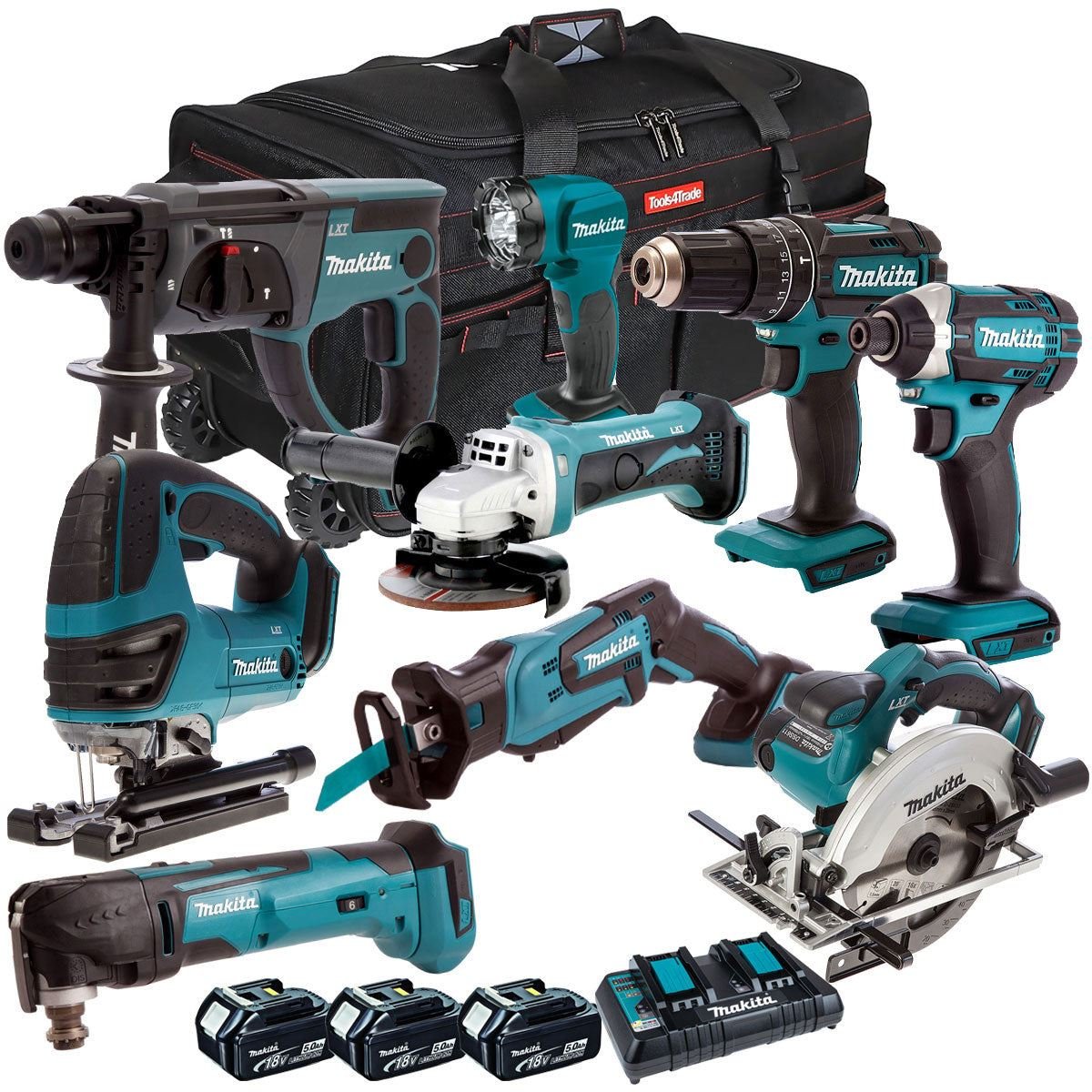 18V Cordless 9-Piece Power Tool Kit with 3 x 5.0Ah Batteries & Charger (Set A) - view 1