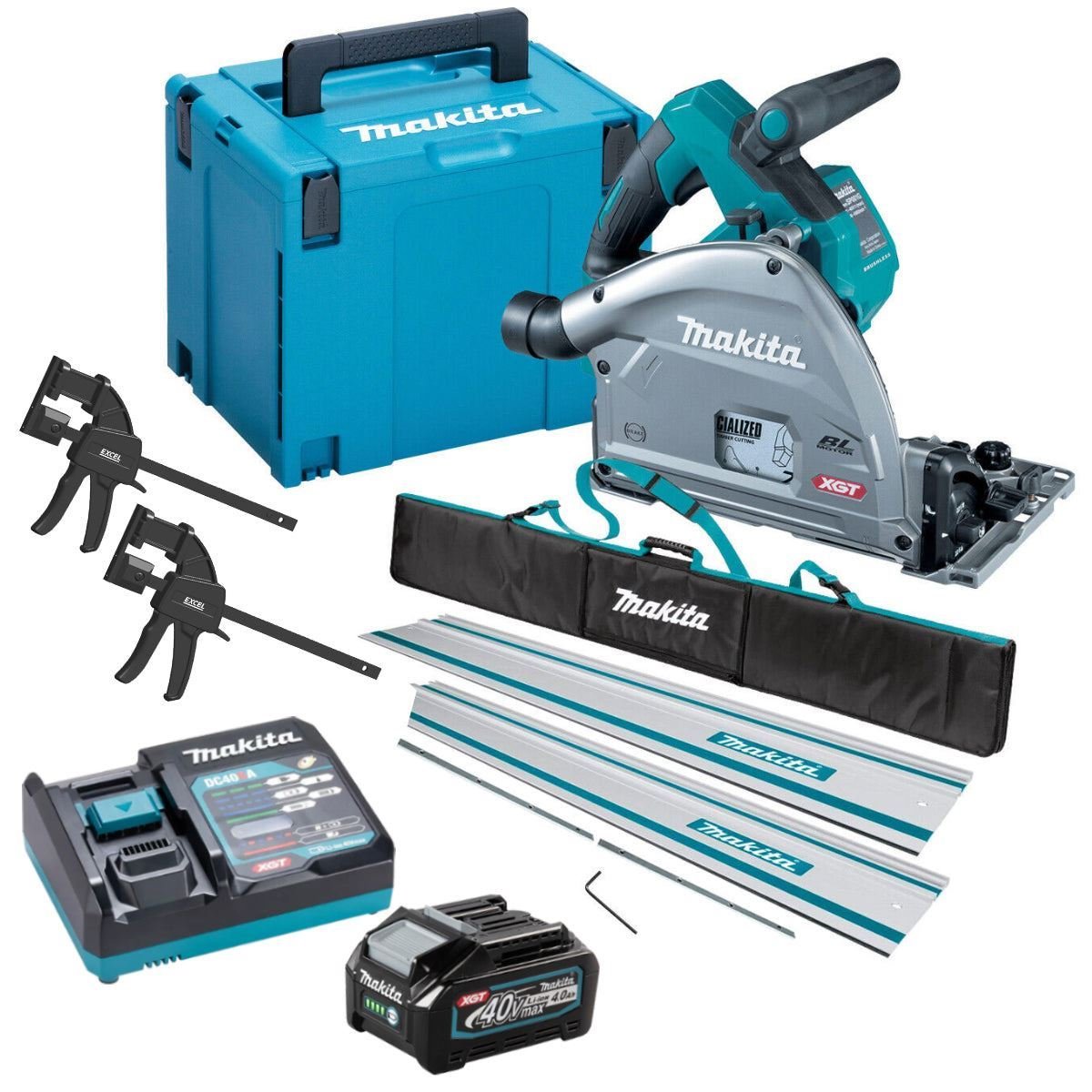40V Brushless Plunge Saw with 2 x Guide Rail, Connector, Clamp Set & 1 x 4.0Ah Battery Charger (Set A) - view 1