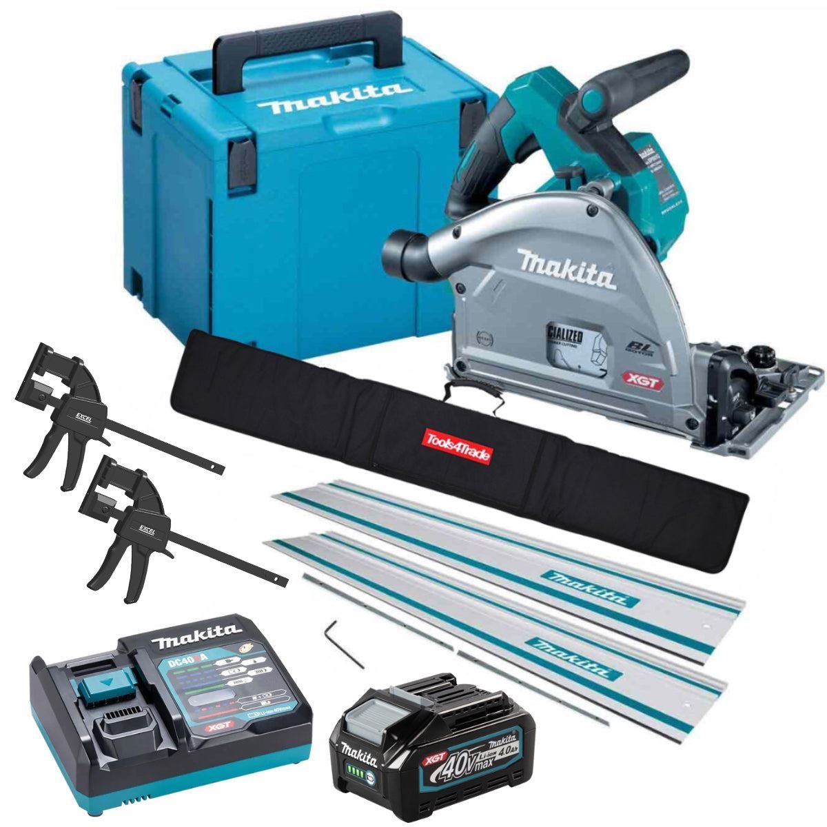 40V Brushless Plunge Saw with 2 x Guide Rail, Connector, Clamp Set & 1 x 4.0Ah Battery Charger (Set B) - view 1
