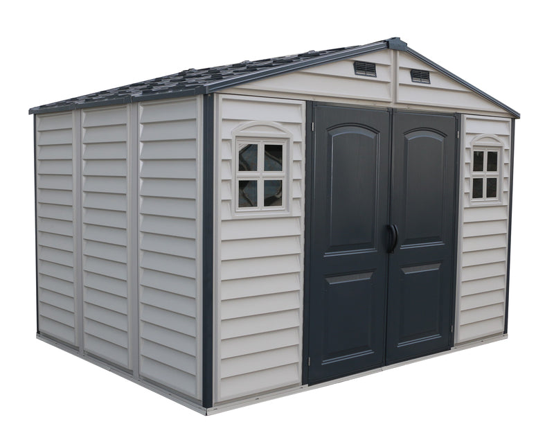 Duramax WoodSide Adobe Plus 10.5'x8' Shed with Foundation Kit and Window