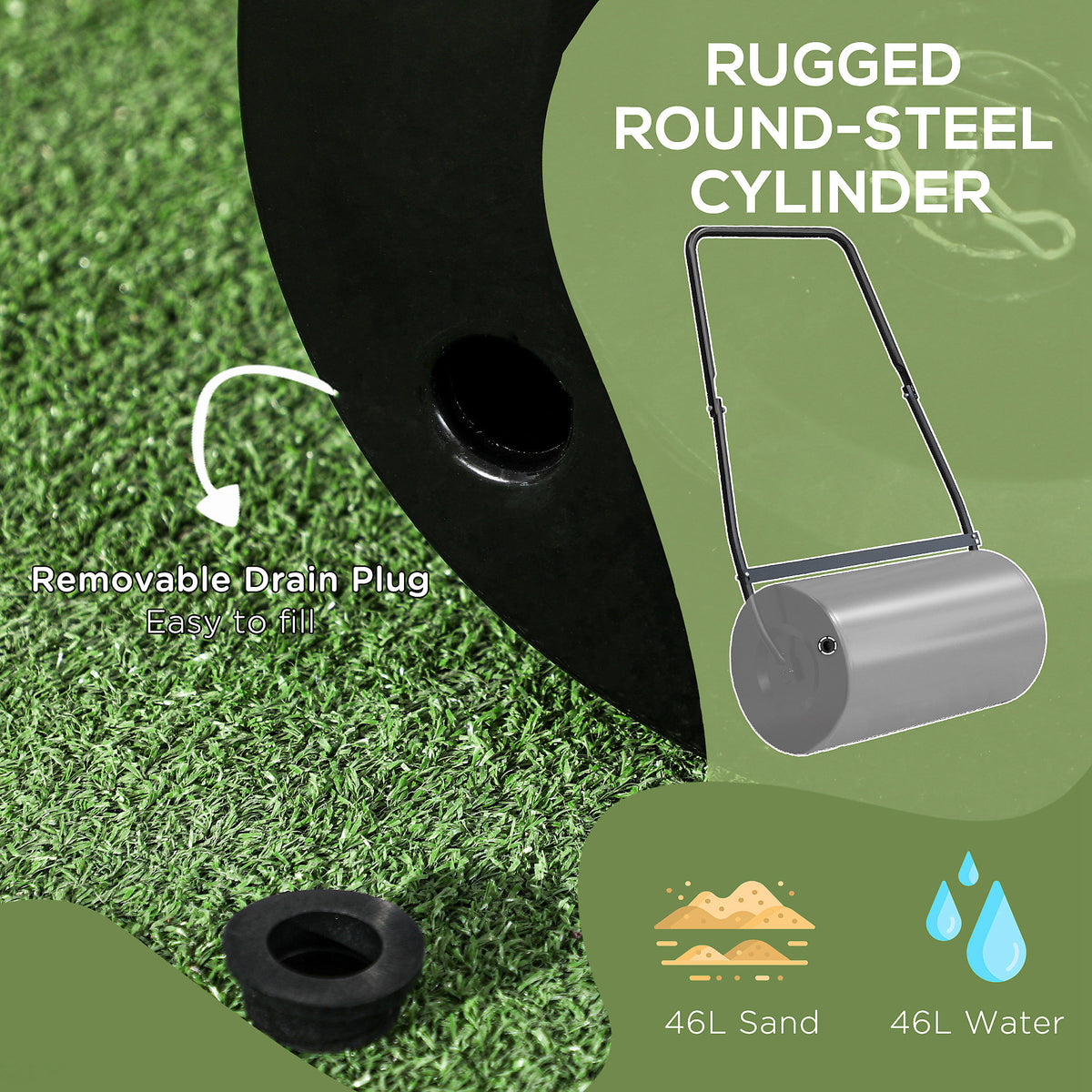 DURHAND Heavy Duty Garden Lawn Roller Push Tow Water Sand Filled 46L Equipment - view 7