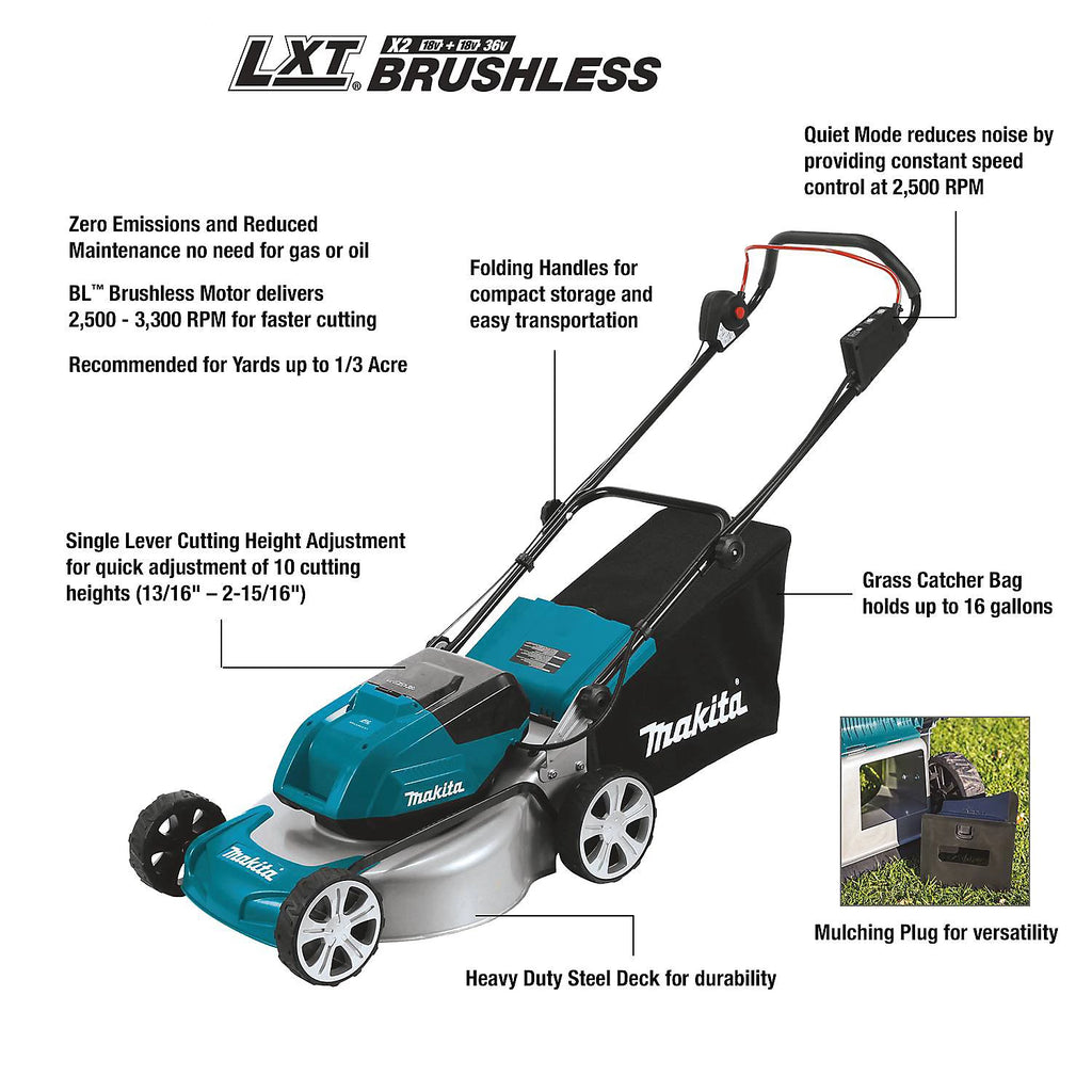 Makita DLM460Z 18v / 36v LXT Cordless Lawn Mower 2 x 6.0ah Battery + Charger - view 3
