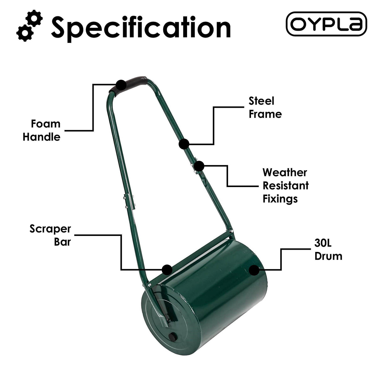 Oypla Galvanised Garden Steel Lawn Roller 30 Litre Drum Scraper Bar & Collapsible Handle Create a Lawn Worthy of a Bowls Green - view 5